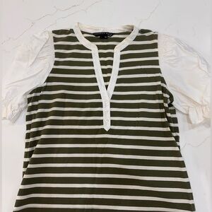 Veronica beard blouse army green puff sleeve size large